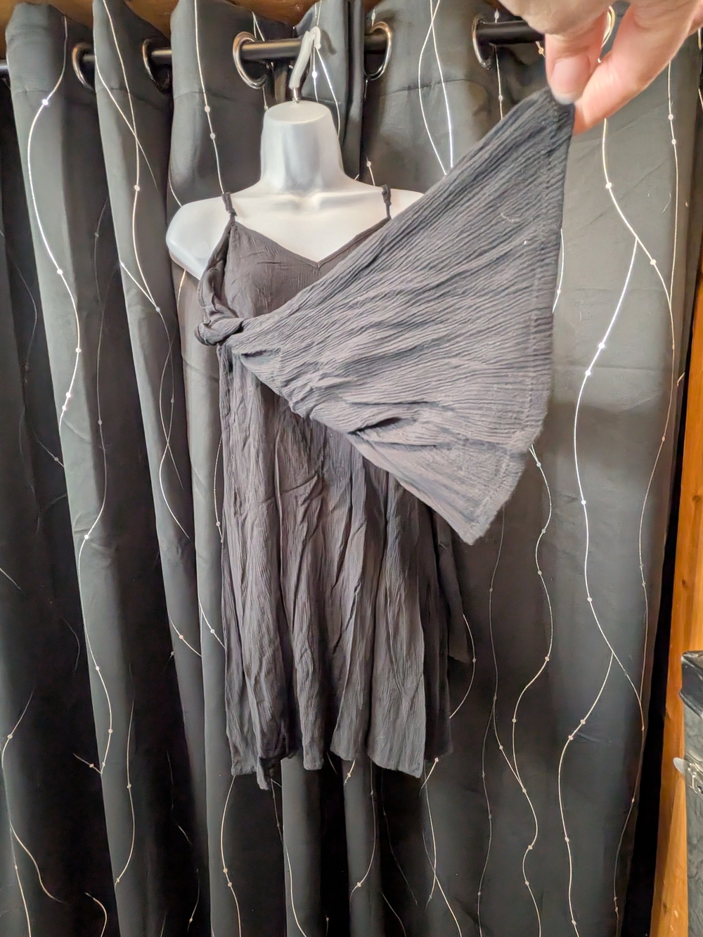 Massimo Black Crinkled Mini Slip Dress